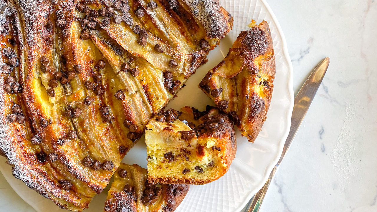 torta banane e gocce di cioccolato senza burro