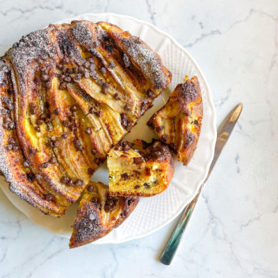 torta banane e gocce di cioccolato senza burro