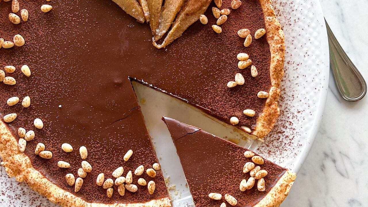 Crostata Ganache al Cioccolato e Pere Senza Burro